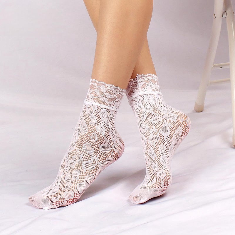 MarJunSep Lace Ankle Socks for Women Cute Elegent Sheer Mesh Fishnet Thin Nylon Crew Socks Sexy Fashion - Image 3
